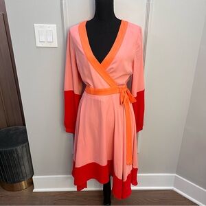 Elegant Pink and Red Wrap Dress